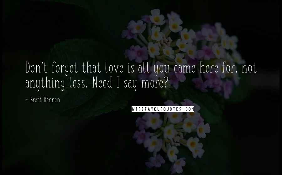 Brett Dennen Quotes: Don't forget that love is all you came here for, not anything less. Need I say more?