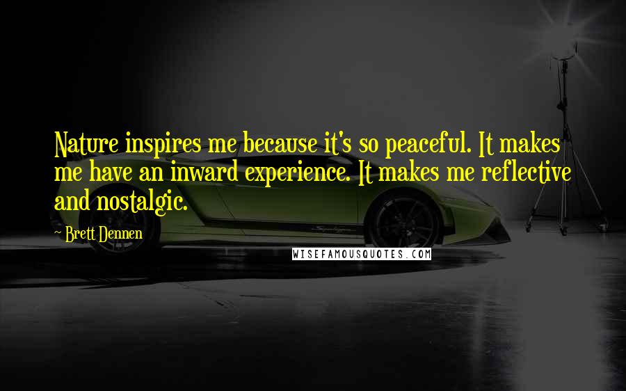 Brett Dennen Quotes: Nature inspires me because it's so peaceful. It makes me have an inward experience. It makes me reflective and nostalgic.