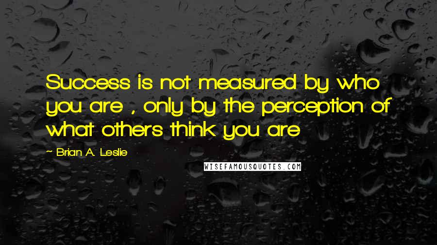 Brian A. Leslie Quotes: Success is not measured by who you are , only by the perception of what others think you are