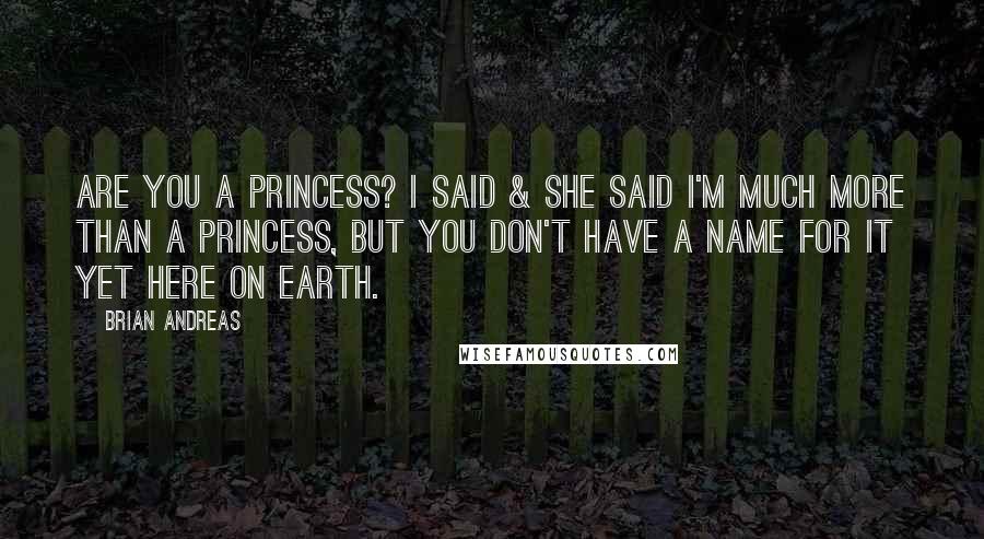 Brian Andreas Quotes: Are you a princess? I said & she said I'm much more than a princess, but you don't have a name for it yet here on earth.