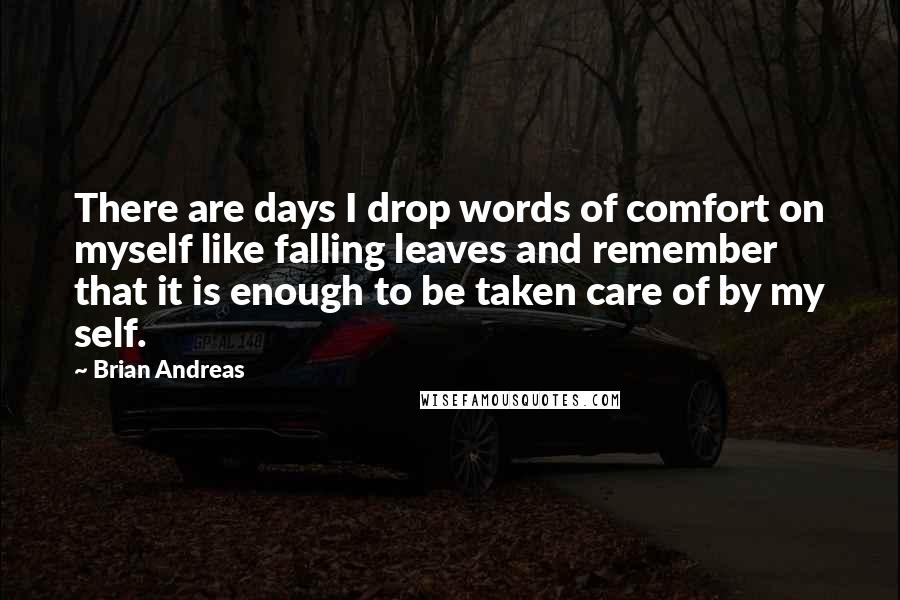 Brian Andreas Quotes: There are days I drop words of comfort on myself like falling leaves and remember that it is enough to be taken care of by my self.