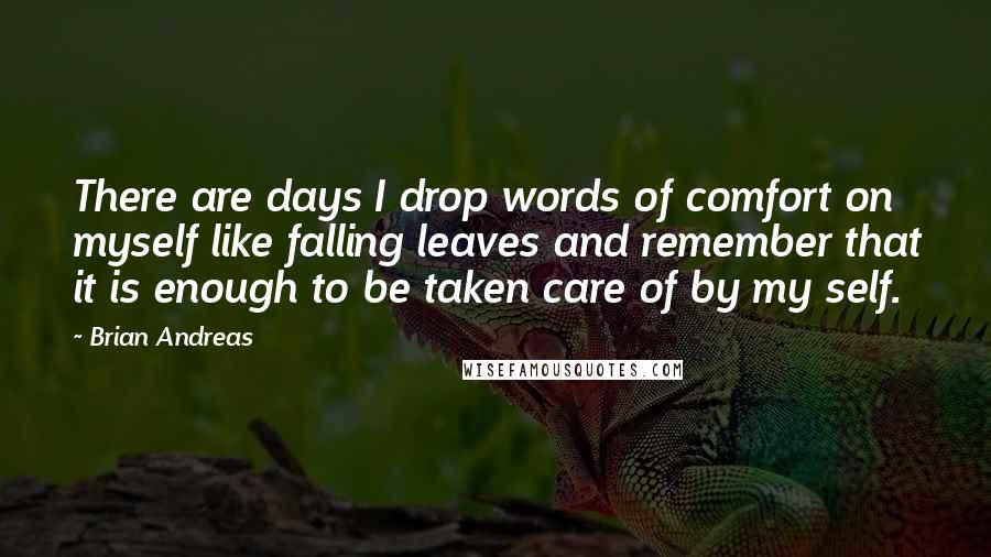 Brian Andreas Quotes: There are days I drop words of comfort on myself like falling leaves and remember that it is enough to be taken care of by my self.