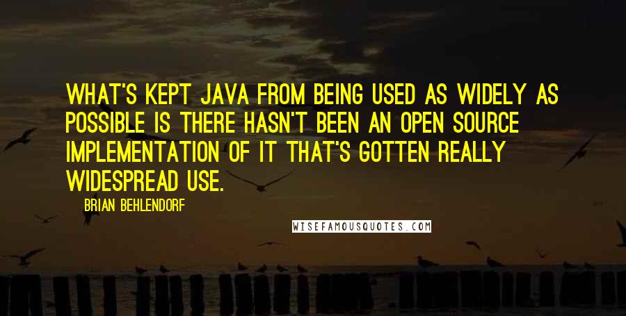 Brian Behlendorf Quotes: What's kept Java from being used as widely as possible is there hasn't been an Open Source implementation of it that's gotten really widespread use.