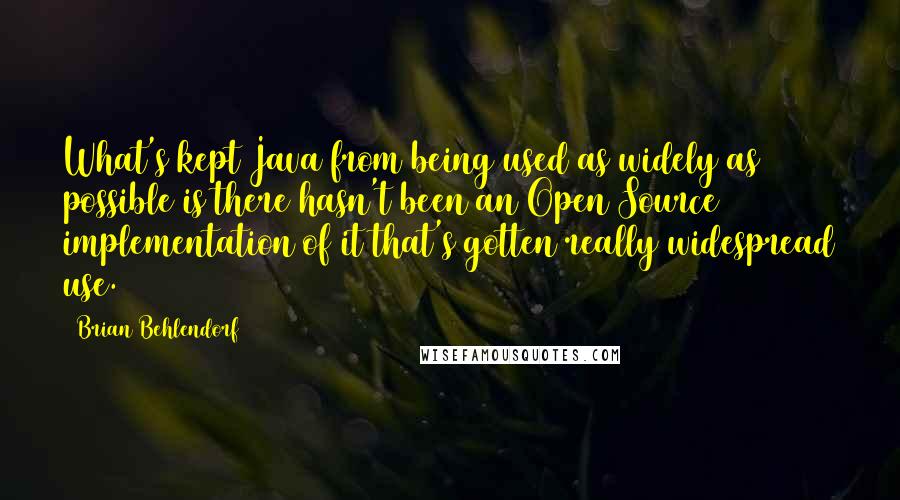 Brian Behlendorf Quotes: What's kept Java from being used as widely as possible is there hasn't been an Open Source implementation of it that's gotten really widespread use.