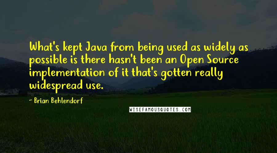 Brian Behlendorf Quotes: What's kept Java from being used as widely as possible is there hasn't been an Open Source implementation of it that's gotten really widespread use.