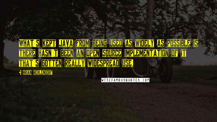 Brian Behlendorf Quotes: What's kept Java from being used as widely as possible is there hasn't been an Open Source implementation of it that's gotten really widespread use.