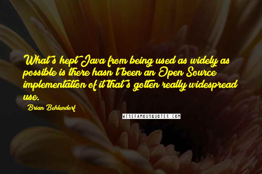 Brian Behlendorf Quotes: What's kept Java from being used as widely as possible is there hasn't been an Open Source implementation of it that's gotten really widespread use.