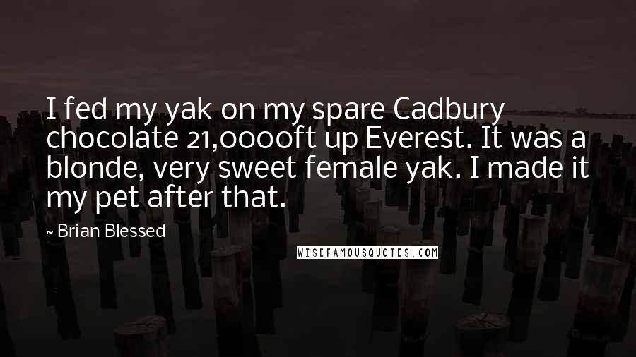 Brian Blessed Quotes: I fed my yak on my spare Cadbury chocolate 21,0000ft up Everest. It was a blonde, very sweet female yak. I made it my pet after that.