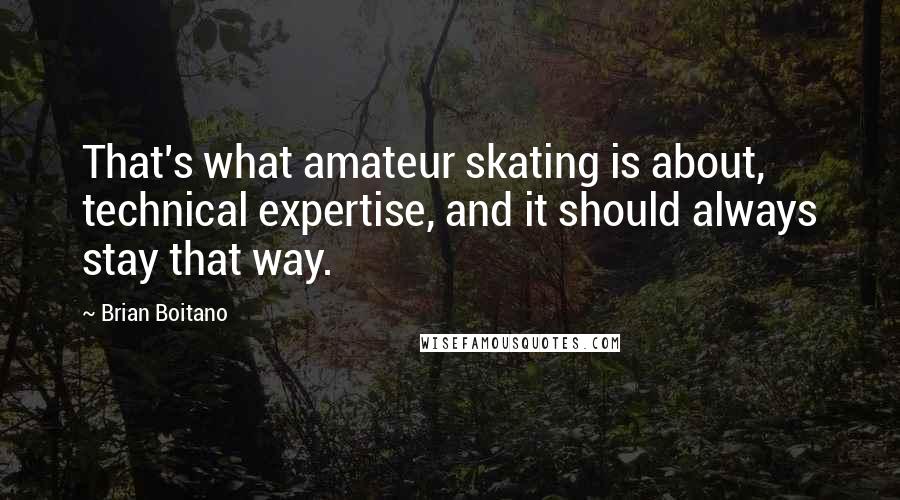 Brian Boitano Quotes: That's what amateur skating is about, technical expertise, and it should always stay that way.