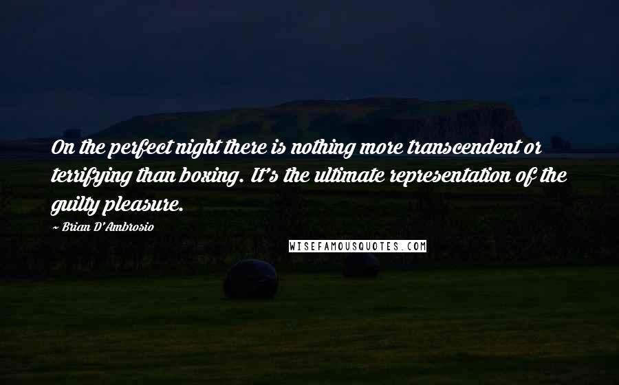 Brian D'Ambrosio Quotes: On the perfect night there is nothing more transcendent or terrifying than boxing. It's the ultimate representation of the guilty pleasure.