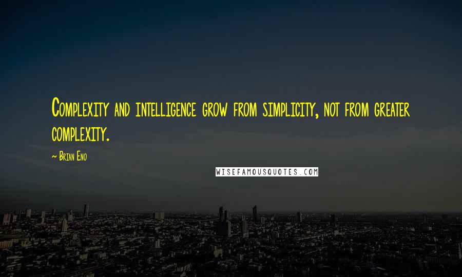 Brian Eno Quotes: Complexity and intelligence grow from simplicity, not from greater complexity.