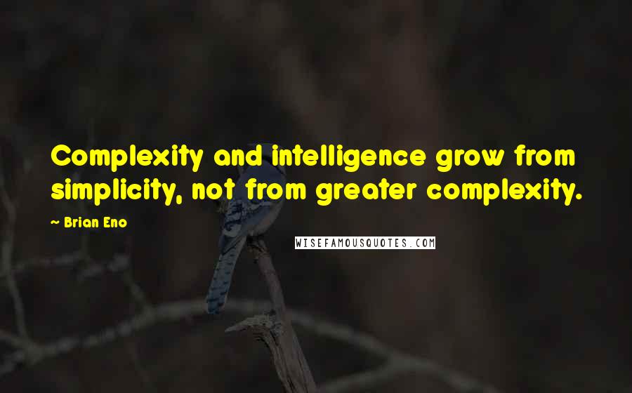 Brian Eno Quotes: Complexity and intelligence grow from simplicity, not from greater complexity.