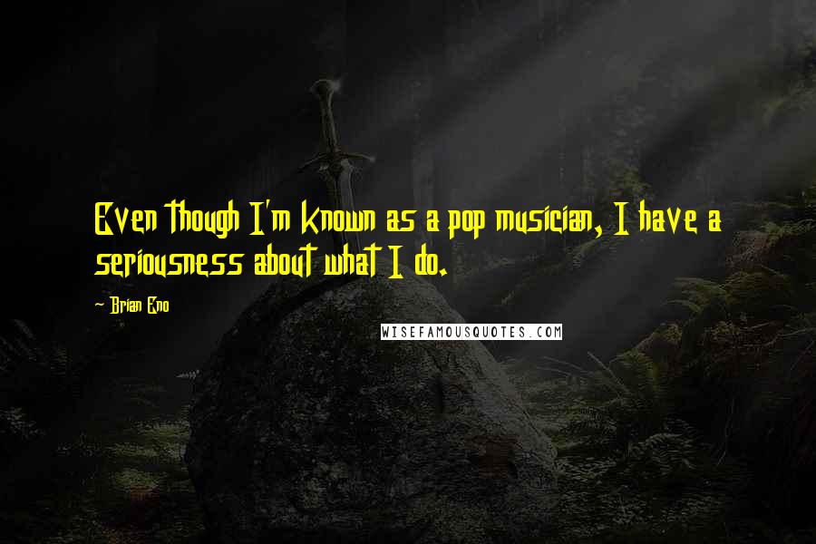 Brian Eno Quotes: Even though I'm known as a pop musician, I have a seriousness about what I do.