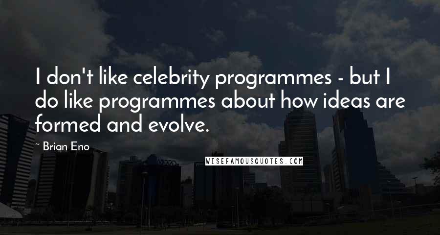 Brian Eno Quotes: I don't like celebrity programmes - but I do like programmes about how ideas are formed and evolve.