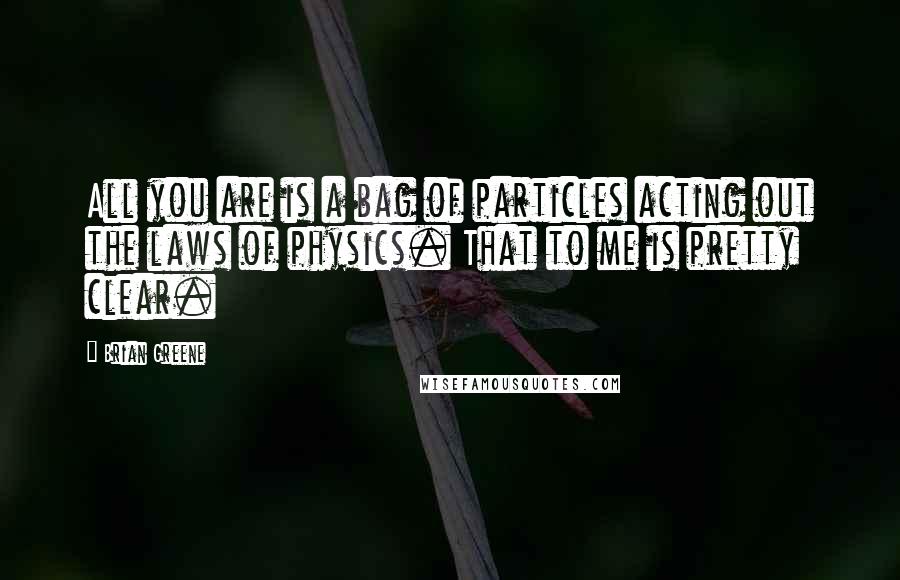 Brian Greene Quotes: All you are is a bag of particles acting out the laws of physics. That to me is pretty clear.