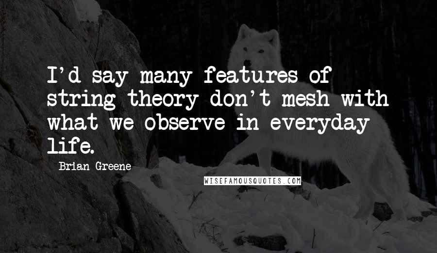 Brian Greene Quotes: I'd say many features of string theory don't mesh with what we observe in everyday life.