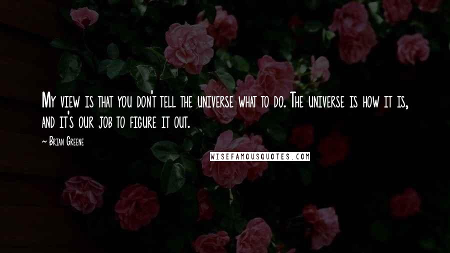 Brian Greene Quotes: My view is that you don't tell the universe what to do. The universe is how it is, and it's our job to figure it out.