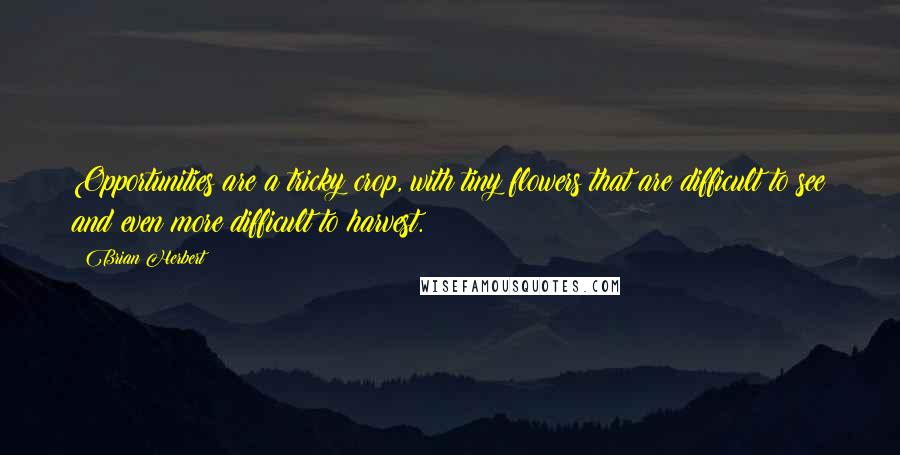 Brian Herbert Quotes: Opportunities are a tricky crop, with tiny flowers that are difficult to see and even more difficult to harvest.