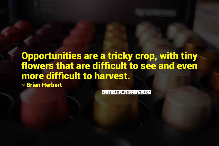 Brian Herbert Quotes: Opportunities are a tricky crop, with tiny flowers that are difficult to see and even more difficult to harvest.