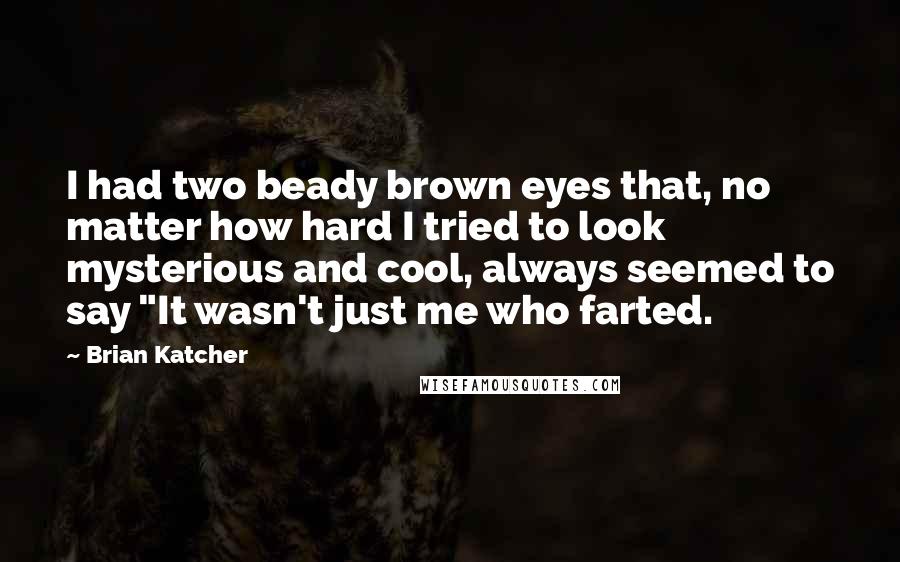 Brian Katcher Quotes: I had two beady brown eyes that, no matter how hard I tried to look mysterious and cool, always seemed to say "It wasn't just me who farted.