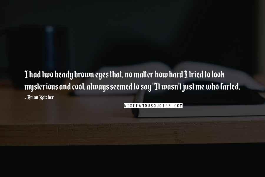 Brian Katcher Quotes: I had two beady brown eyes that, no matter how hard I tried to look mysterious and cool, always seemed to say "It wasn't just me who farted.