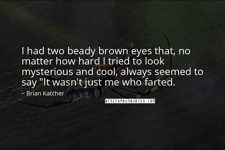 Brian Katcher Quotes: I had two beady brown eyes that, no matter how hard I tried to look mysterious and cool, always seemed to say "It wasn't just me who farted.