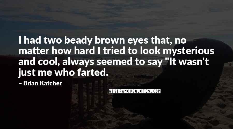 Brian Katcher Quotes: I had two beady brown eyes that, no matter how hard I tried to look mysterious and cool, always seemed to say "It wasn't just me who farted.