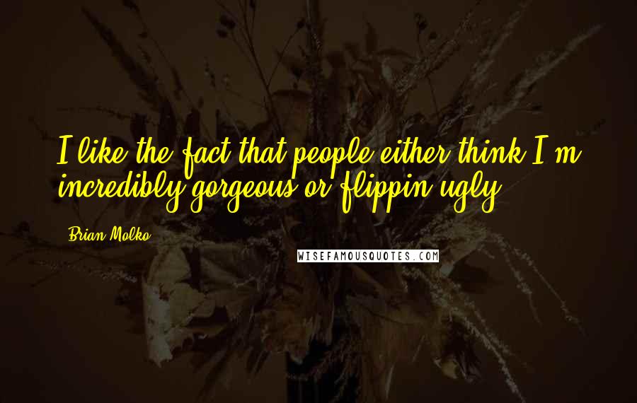 Brian Molko Quotes: I like the fact that people either think I'm incredibly gorgeous or flippin ugly.