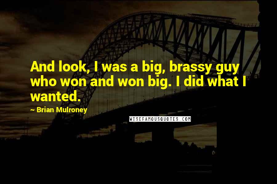 Brian Mulroney Quotes: And look, I was a big, brassy guy who won and won big. I did what I wanted.
