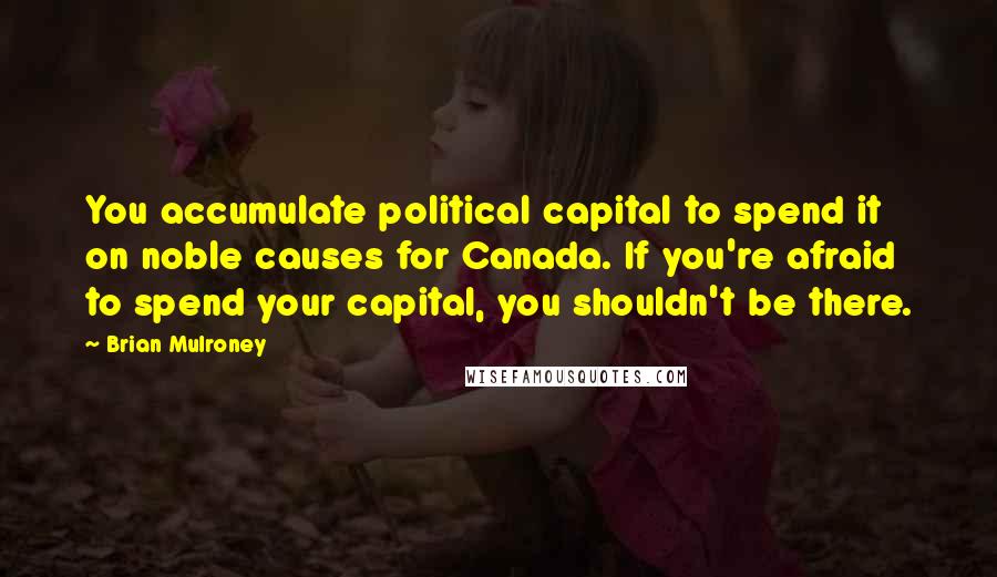 Brian Mulroney Quotes: You accumulate political capital to spend it on noble causes for Canada. If you're afraid to spend your capital, you shouldn't be there.