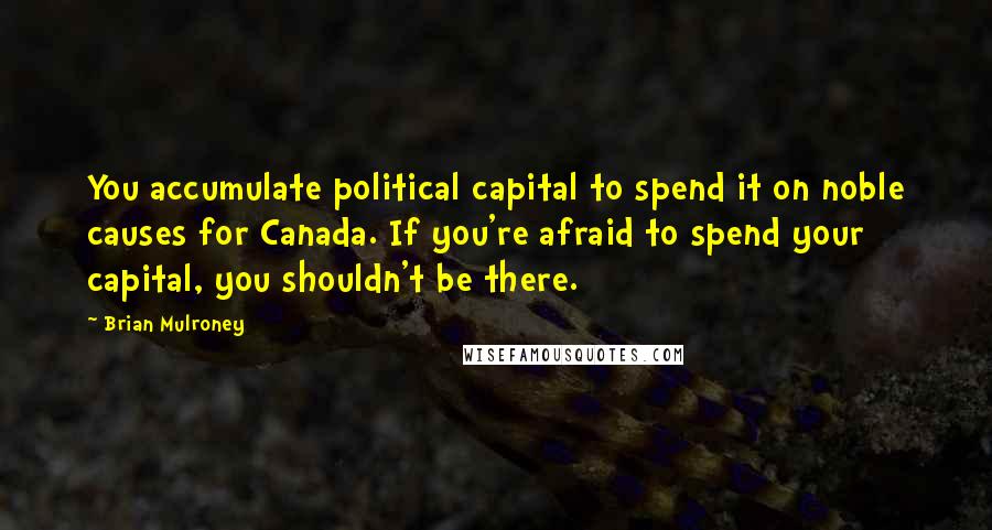 Brian Mulroney Quotes: You accumulate political capital to spend it on noble causes for Canada. If you're afraid to spend your capital, you shouldn't be there.