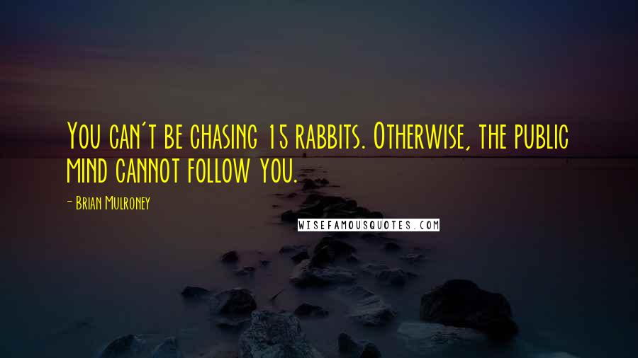 Brian Mulroney Quotes: You can't be chasing 15 rabbits. Otherwise, the public mind cannot follow you.