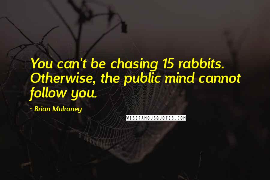 Brian Mulroney Quotes: You can't be chasing 15 rabbits. Otherwise, the public mind cannot follow you.