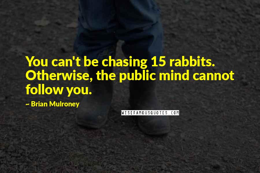 Brian Mulroney Quotes: You can't be chasing 15 rabbits. Otherwise, the public mind cannot follow you.