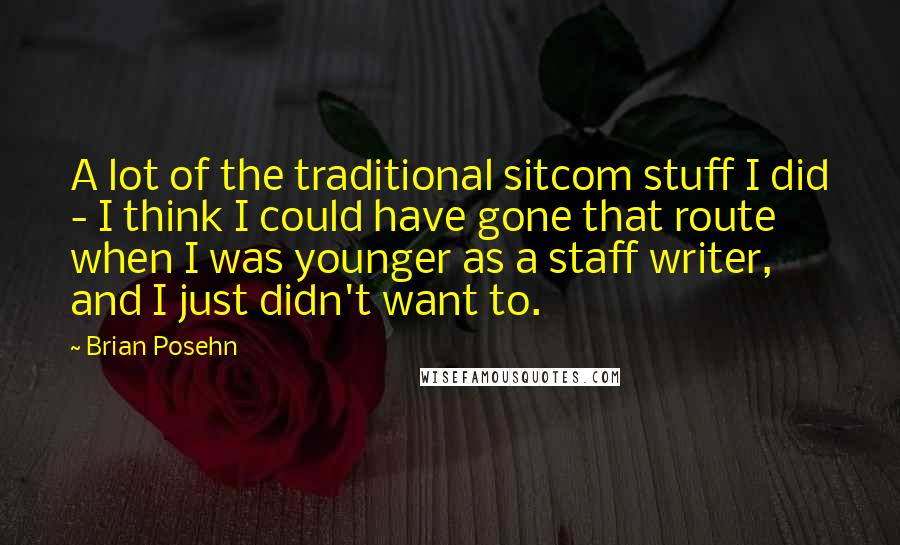 Brian Posehn Quotes: A lot of the traditional sitcom stuff I did - I think I could have gone that route when I was younger as a staff writer, and I just didn't want to.