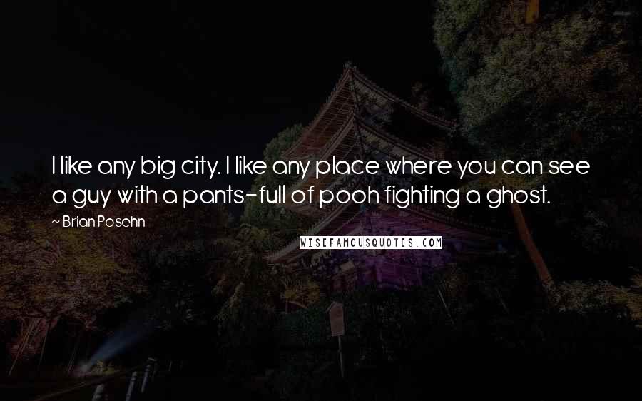 Brian Posehn Quotes: I like any big city. I like any place where you can see a guy with a pants-full of pooh fighting a ghost.