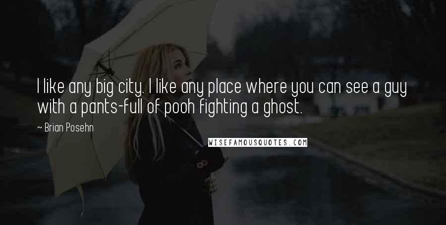 Brian Posehn Quotes: I like any big city. I like any place where you can see a guy with a pants-full of pooh fighting a ghost.