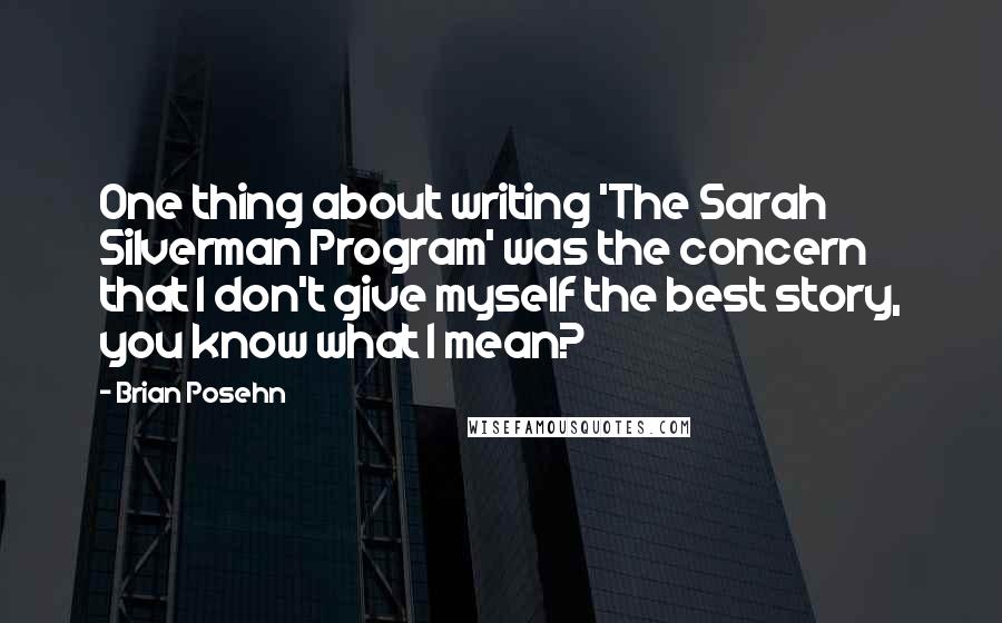 Brian Posehn Quotes: One thing about writing 'The Sarah Silverman Program' was the concern that I don't give myself the best story, you know what I mean?