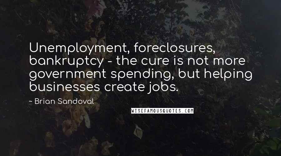 Brian Sandoval Quotes: Unemployment, foreclosures, bankruptcy - the cure is not more government spending, but helping businesses create jobs.