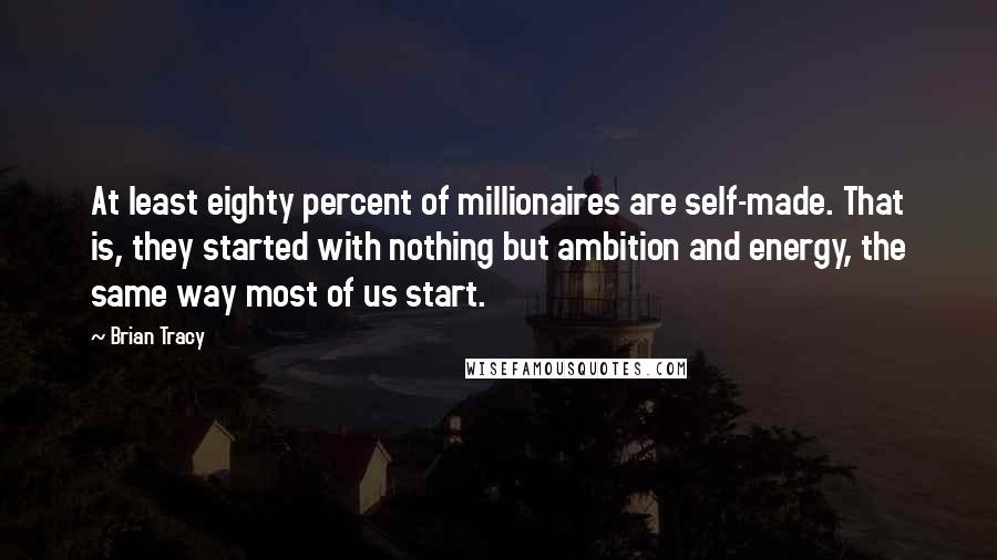 Brian Tracy Quotes: At least eighty percent of millionaires are self-made. That is, they started with nothing but ambition and energy, the same way most of us start.