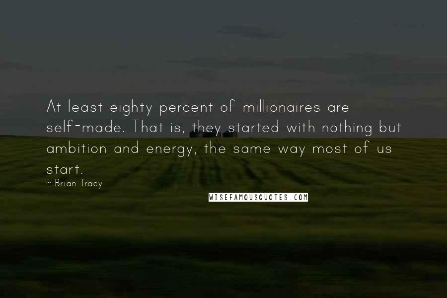 Brian Tracy Quotes: At least eighty percent of millionaires are self-made. That is, they started with nothing but ambition and energy, the same way most of us start.