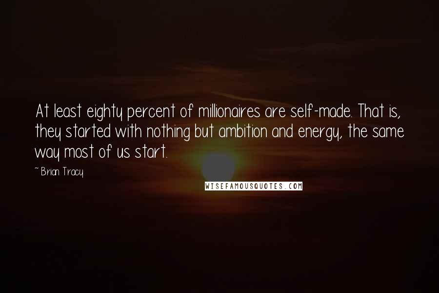 Brian Tracy Quotes: At least eighty percent of millionaires are self-made. That is, they started with nothing but ambition and energy, the same way most of us start.