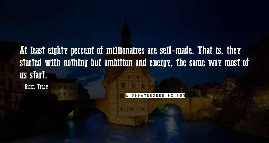 Brian Tracy Quotes: At least eighty percent of millionaires are self-made. That is, they started with nothing but ambition and energy, the same way most of us start.