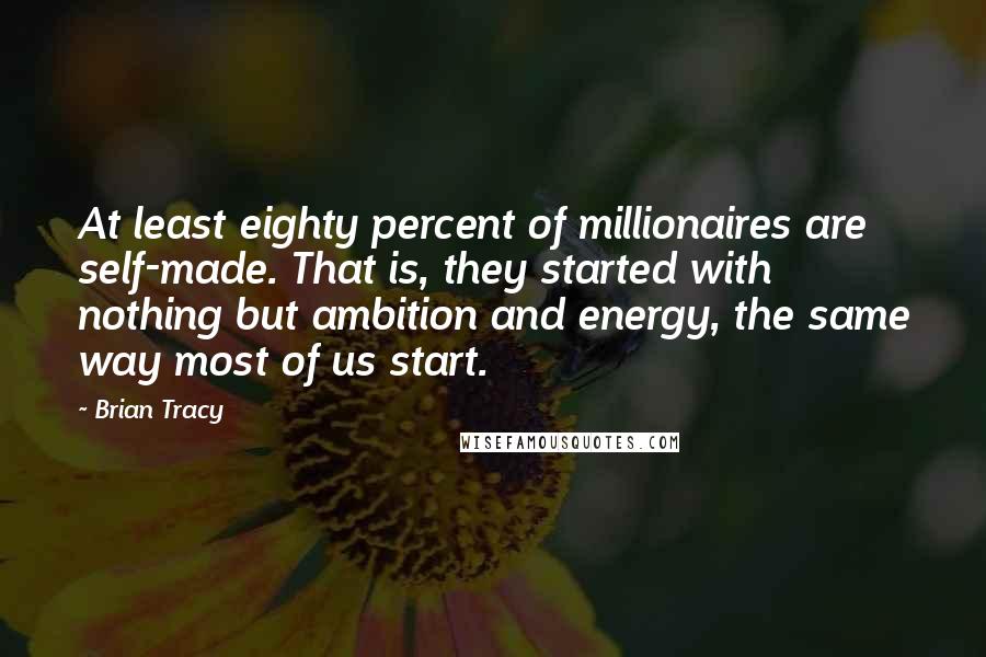 Brian Tracy Quotes: At least eighty percent of millionaires are self-made. That is, they started with nothing but ambition and energy, the same way most of us start.