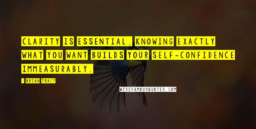 Brian Tracy Quotes: Clarity is essential. Knowing exactly what you want builds your self-confidence immeasurably.