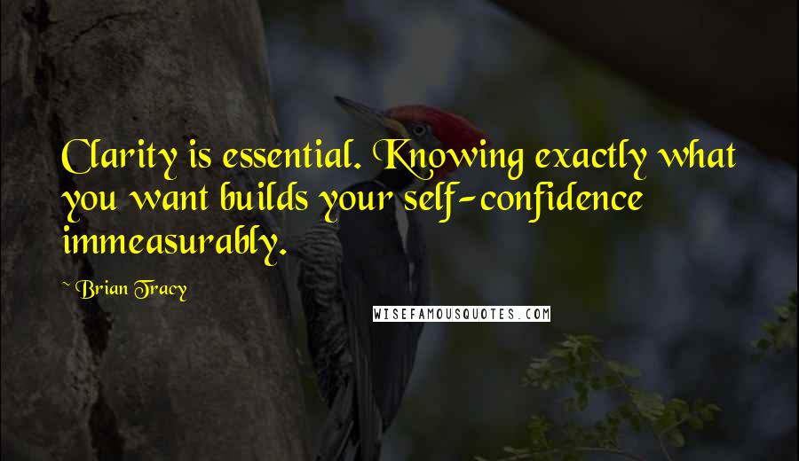 Brian Tracy Quotes: Clarity is essential. Knowing exactly what you want builds your self-confidence immeasurably.