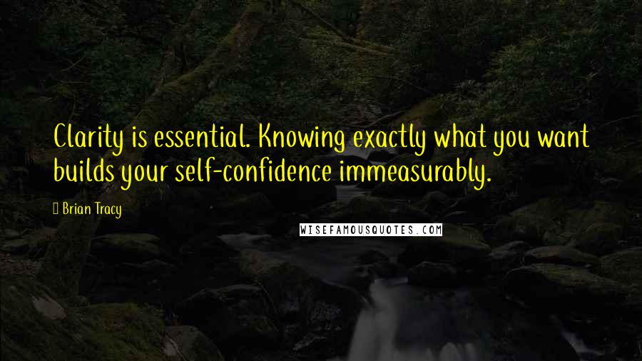 Brian Tracy Quotes: Clarity is essential. Knowing exactly what you want builds your self-confidence immeasurably.