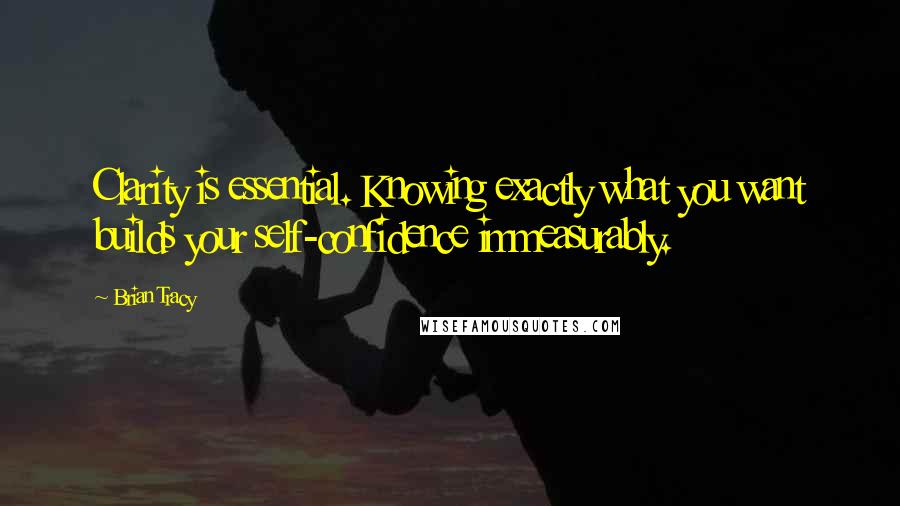 Brian Tracy Quotes: Clarity is essential. Knowing exactly what you want builds your self-confidence immeasurably.