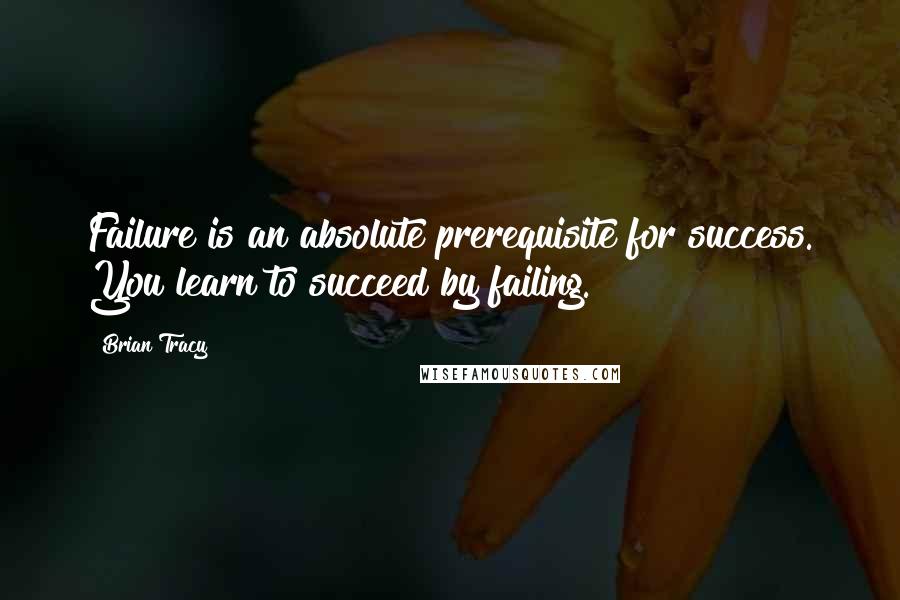 Brian Tracy Quotes: Failure is an absolute prerequisite for success. You learn to succeed by failing.