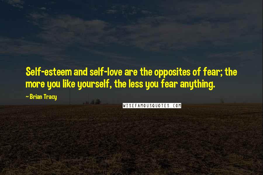 Brian Tracy Quotes: Self-esteem and self-love are the opposites of fear; the more you like yourself, the less you fear anything.